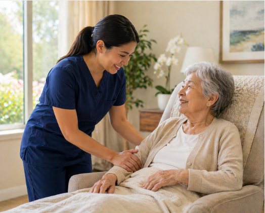 senior resident receiving skilled nursing care Pasadena nursing center