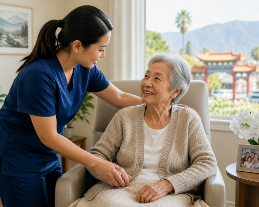 senior resident receiving skilled nursing care near Temple City California